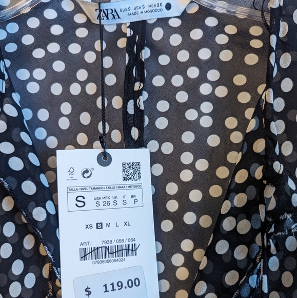 NWT Zara Black and White Polkadot Mesh Front Tie Ruffle Coverup Duster Dress S - Picture 3 of 7